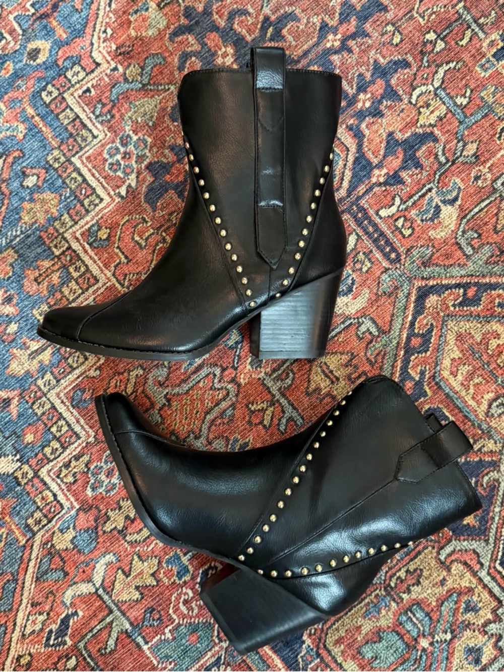 Black Studded Midi Cowboy Boots